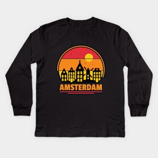 Amsterdam Skyline Retro Style Kids Long Sleeve T-Shirt